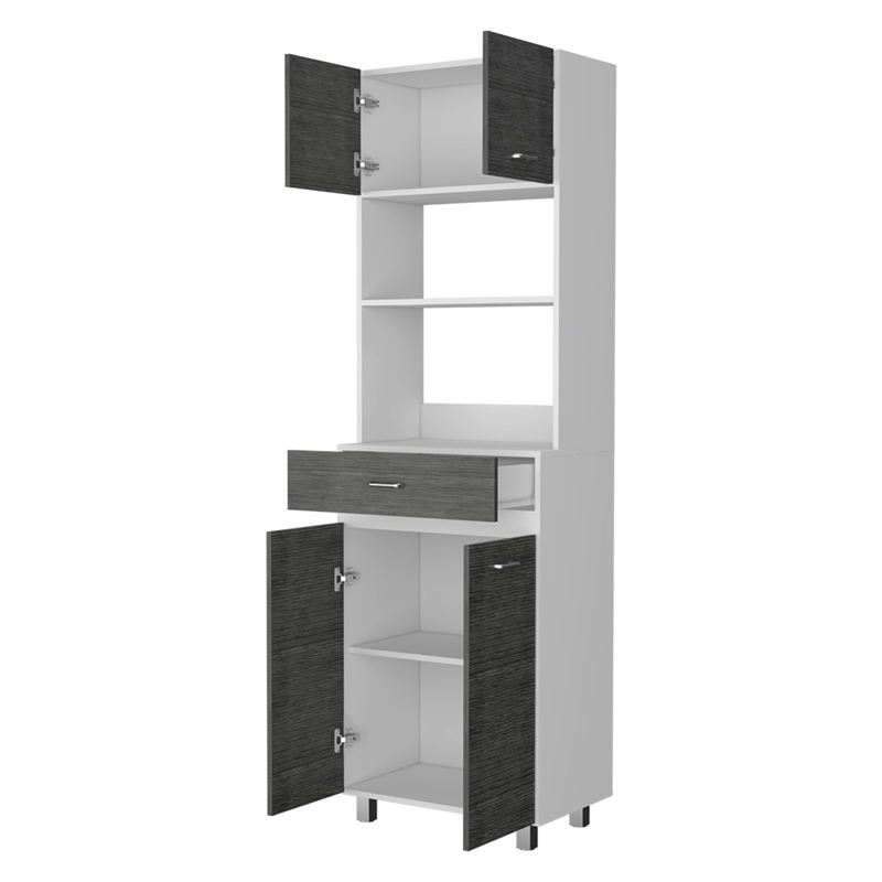 Pemberly Row Engineered Wood Microwave Pantry Cabinet in Smokey Oak/White