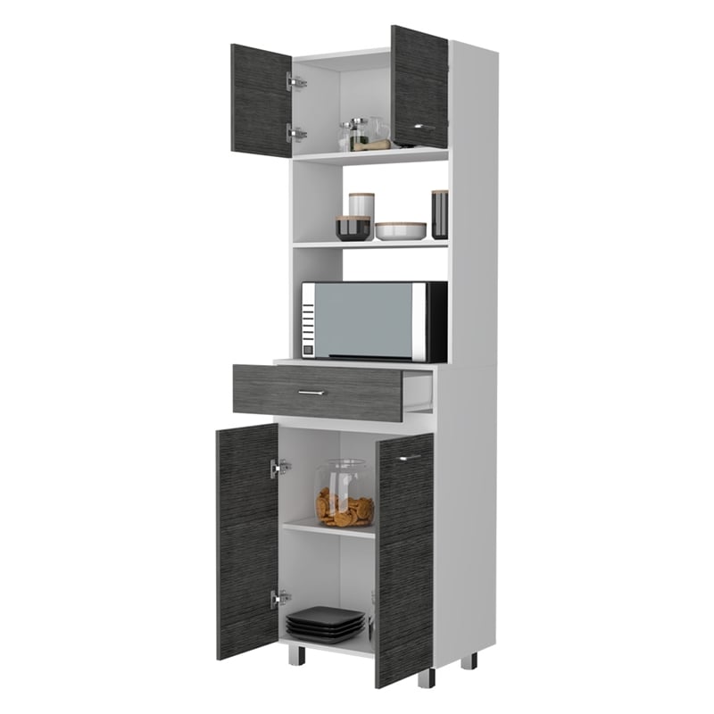 Pemberly Row Engineered Wood Microwave Pantry Cabinet in Smokey Oak/White