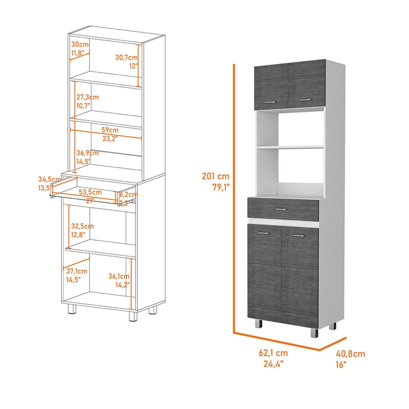 Pemberly Row Engineered Wood Microwave Pantry Cabinet in Smokey Oak/White
