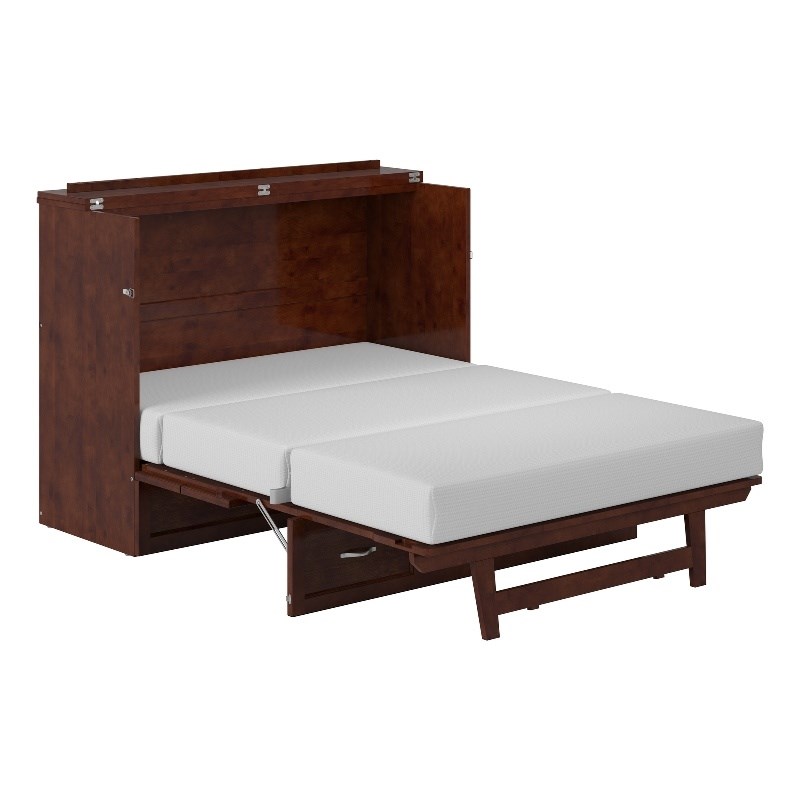 Pemberly Row Full Solid Wood Modern Murphy Bed Chest with Mattress in Walnut