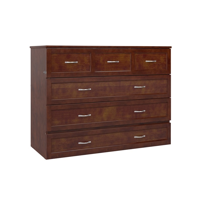 Pemberly Row Full Solid Wood Modern Murphy Bed Chest with Mattress in Walnut