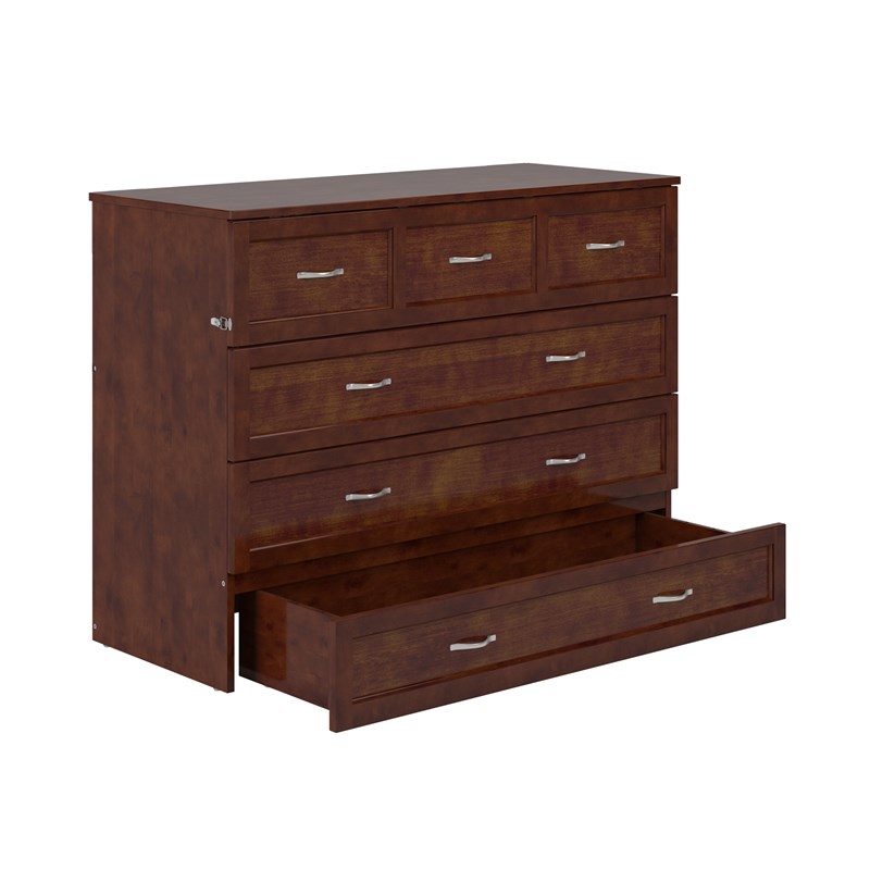 Pemberly Row Full Solid Wood Modern Murphy Bed Chest with Mattress in Walnut
