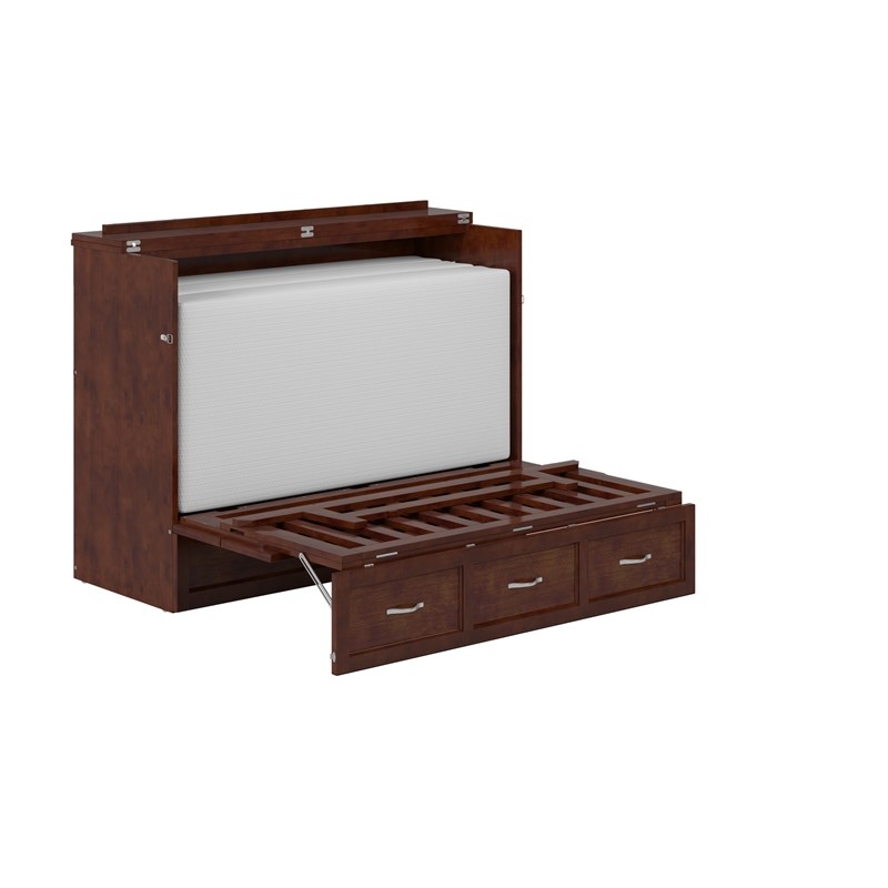 Pemberly Row Full Solid Wood Modern Murphy Bed Chest with Mattress in Walnut