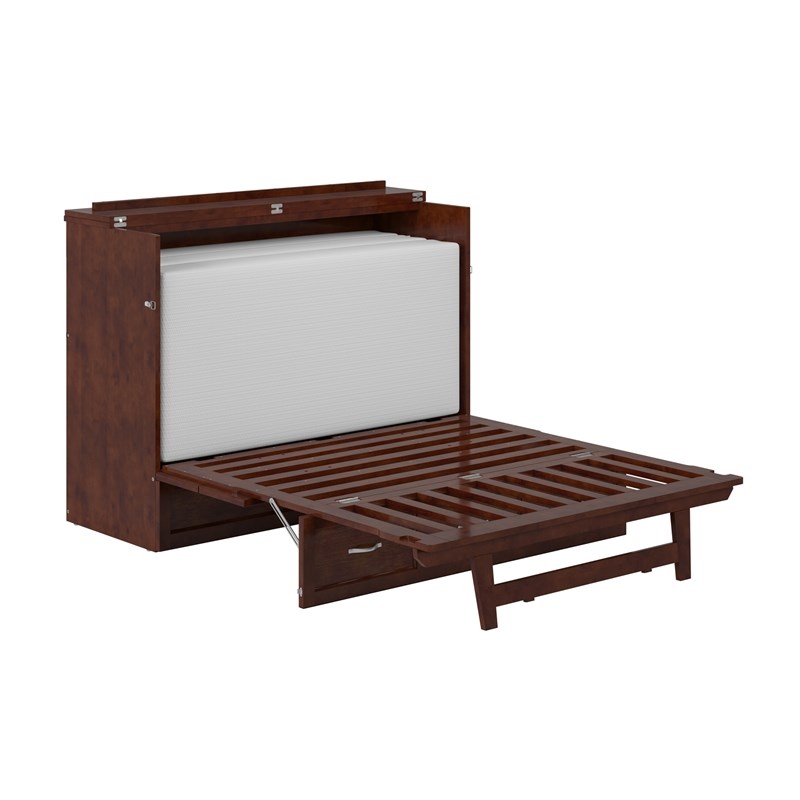 Pemberly Row Full Solid Wood Modern Murphy Bed Chest with Mattress in Walnut