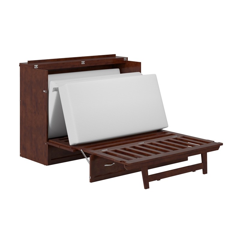 Pemberly Row Full Solid Wood Modern Murphy Bed Chest with Mattress in Walnut