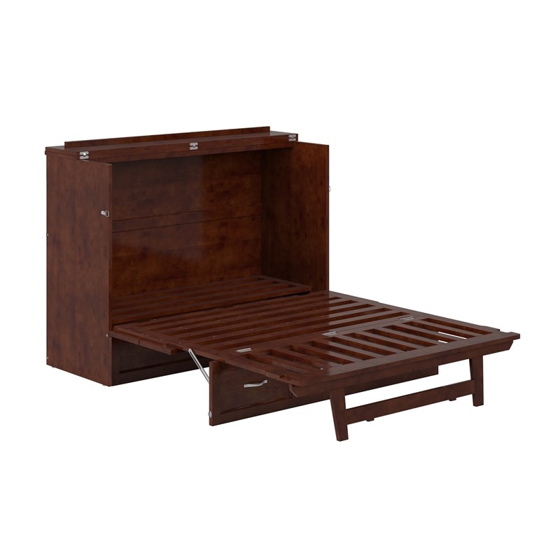 Pemberly Row Full Solid Wood Modern Murphy Bed Chest with Mattress in Walnut