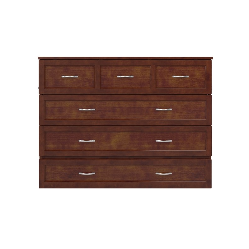 Pemberly Row Full Solid Wood Modern Murphy Bed Chest with Mattress in Walnut