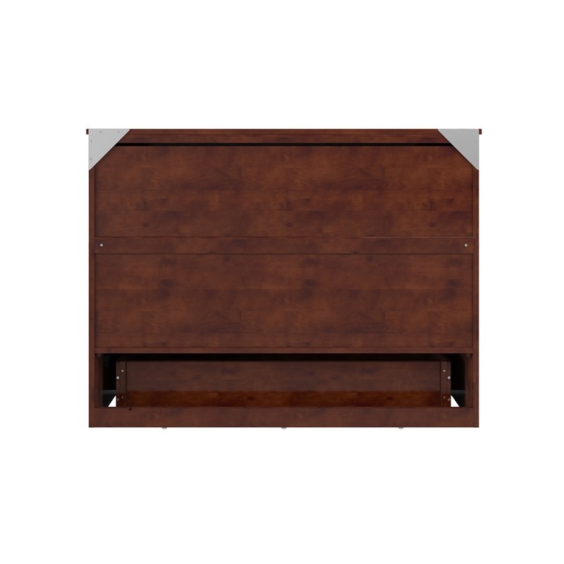 Pemberly Row Full Solid Wood Modern Murphy Bed Chest with Mattress in Walnut