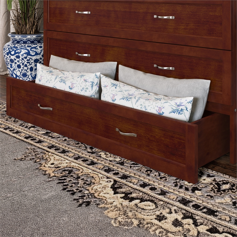 Pemberly Row Full Solid Wood Modern Murphy Bed Chest with Mattress in Walnut