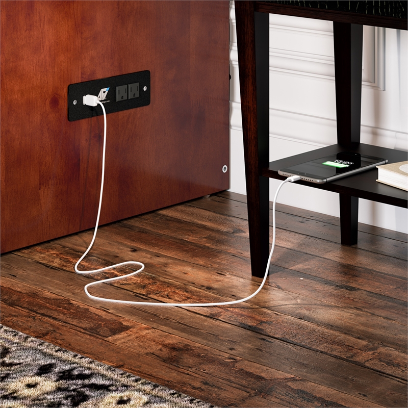 Pemberly Row Full Solid Wood Modern Murphy Bed Chest with Mattress in Walnut