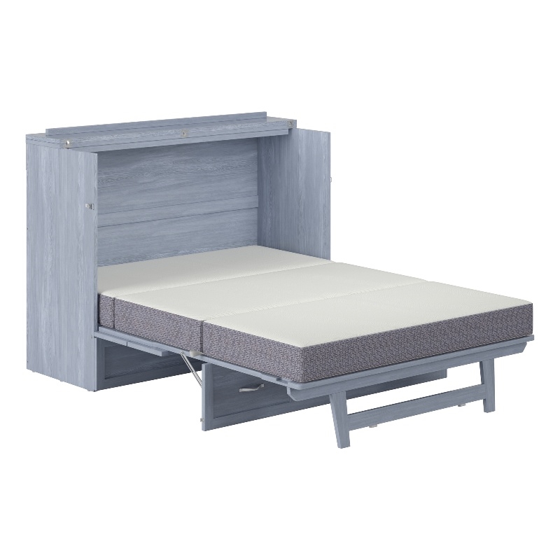 Pemberly Row Full Solid Wood Modern Murphy Bed Chest with Mattress in Driftwood