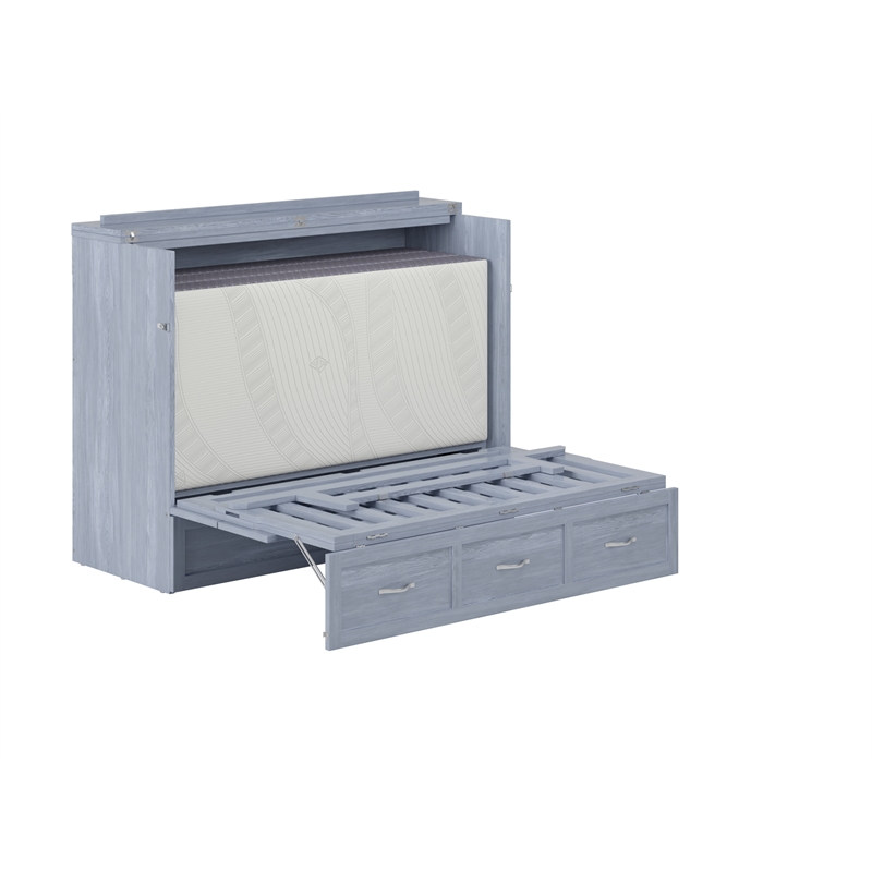 Pemberly Row Full Solid Wood Modern Murphy Bed Chest with Mattress in Driftwood