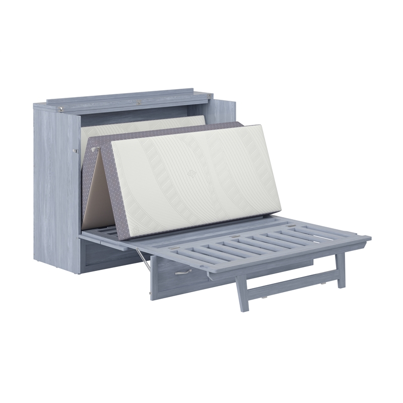 Pemberly Row Full Solid Wood Modern Murphy Bed Chest with Mattress in Driftwood