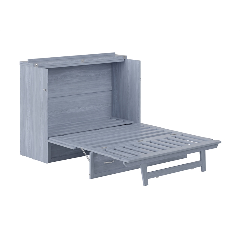 Pemberly Row Full Solid Wood Modern Murphy Bed Chest with Mattress in Driftwood