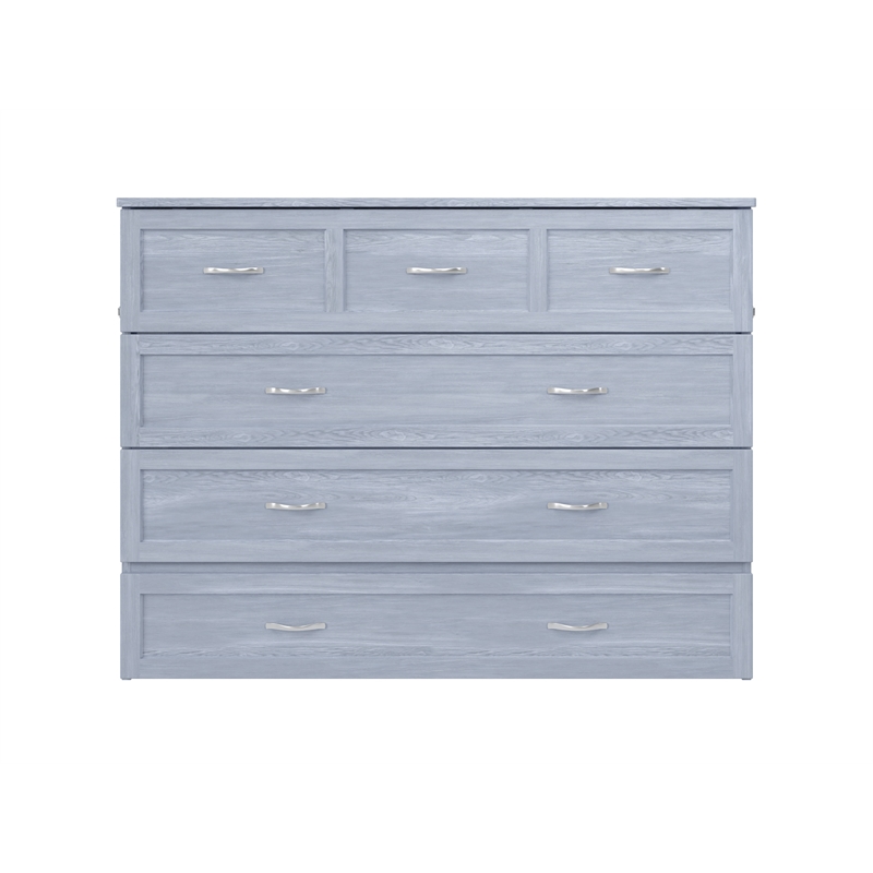Pemberly Row Full Solid Wood Modern Murphy Bed Chest with Mattress in Driftwood