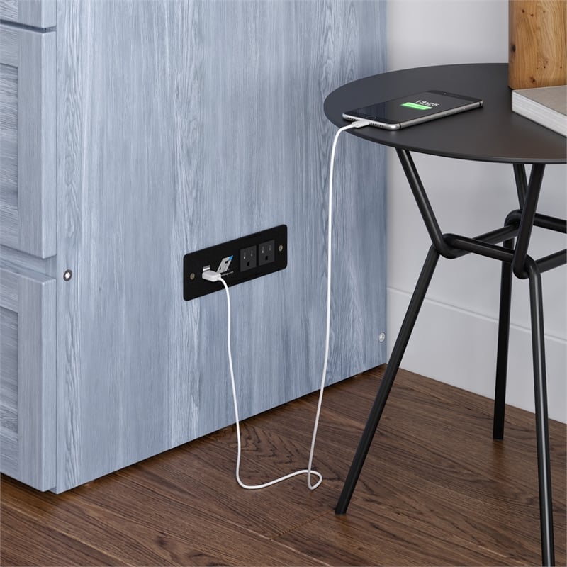 Pemberly Row Full Solid Wood Modern Murphy Bed Chest with Mattress in Driftwood