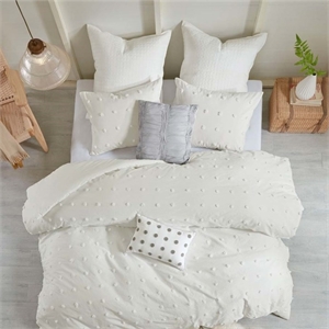 Pemberly Row Modern Cotton Jacquard Duvet Cover Set in Ivory