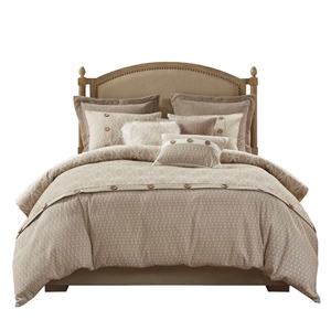 Pemberly Row 9 Piece Geometric Jacquard Comforter Set in Taupe