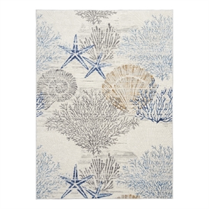 Pemberly Row 6' x 9' Ivory Gray Blue Fabric Nautical & Beach Area Rug