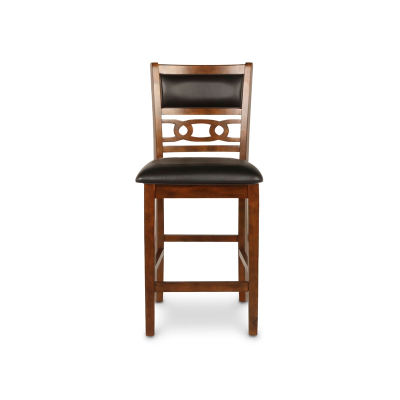 Pemberly Row Modern Faux Leather Counter Chair in Brown (Set of 2)