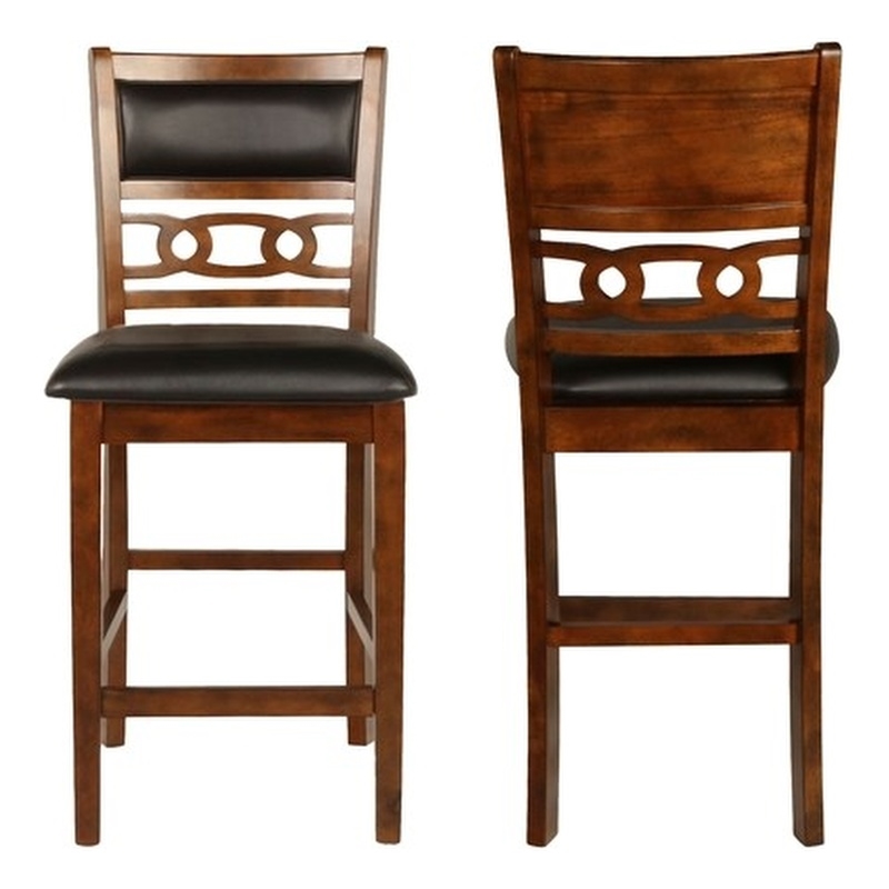 Pemberly Row Modern Faux Leather Counter Chair in Brown (Set of 2)
