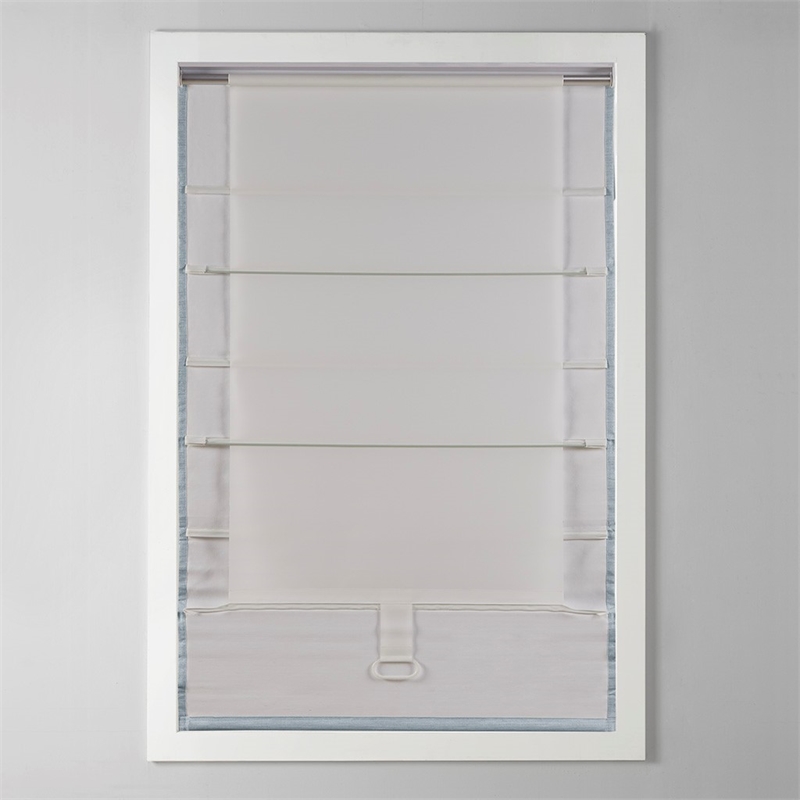 Pemberly Row Basketweave Room Darkening Cordless Roman Shade in Blue