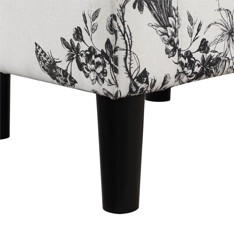 Pemberly Row Accent Chair with Ottoman in White Fabric with Black Print