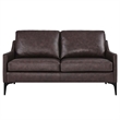 Pemberly Row Contemporary Leather and Metal Loveseat in Brown