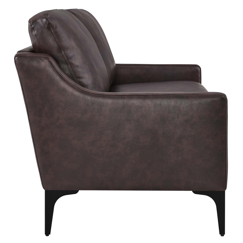 Pemberly Row Contemporary Leather and Metal Loveseat in Brown
