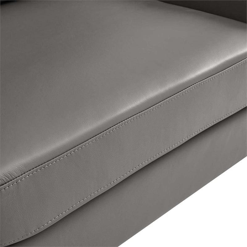 Pemberly Row Contemporary Leather and Metal Loveseat in Gray