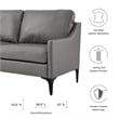 Pemberly Row Contemporary Leather and Metal Loveseat in Gray