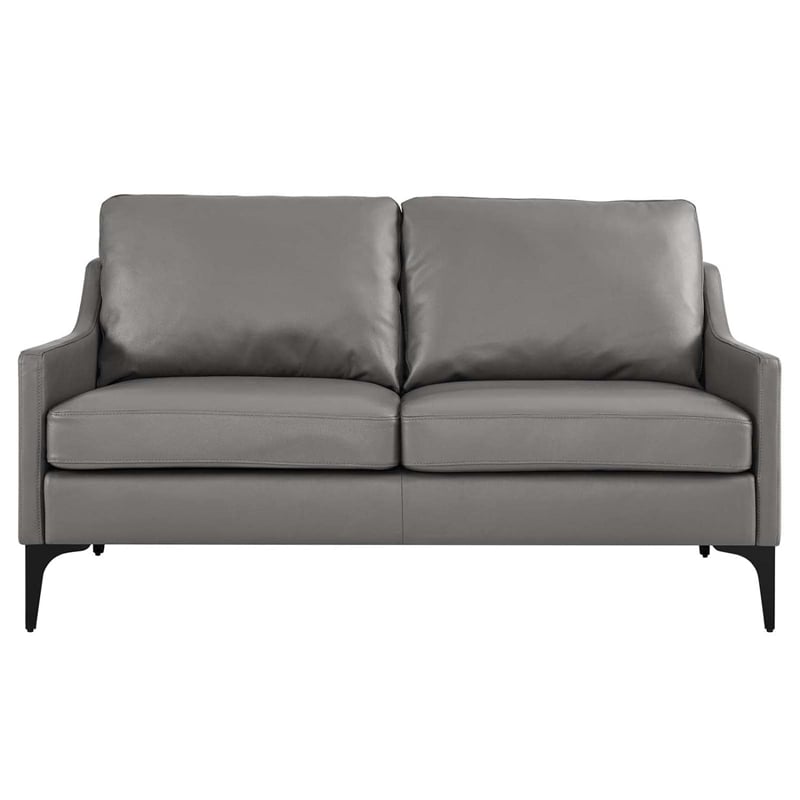 Pemberly Row Contemporary Leather and Metal Loveseat in Gray