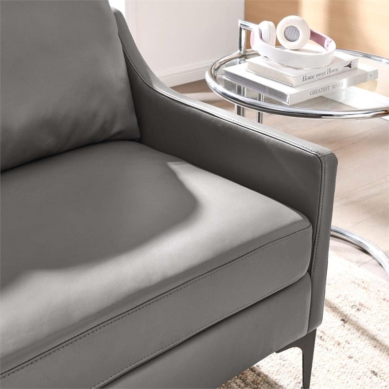 Pemberly Row Contemporary Leather and Metal Loveseat in Gray
