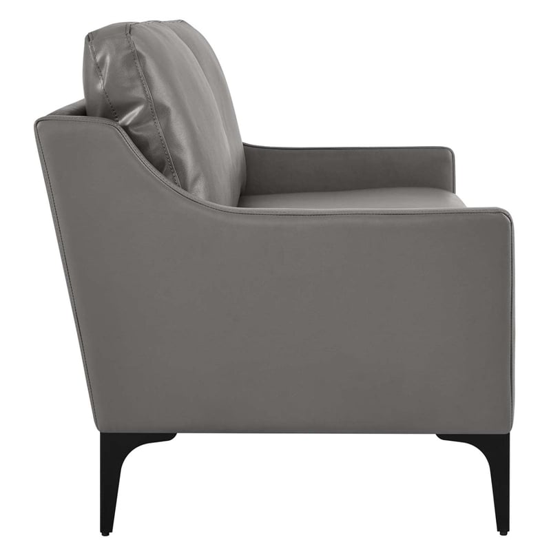 Pemberly Row Contemporary Leather and Metal Loveseat in Gray