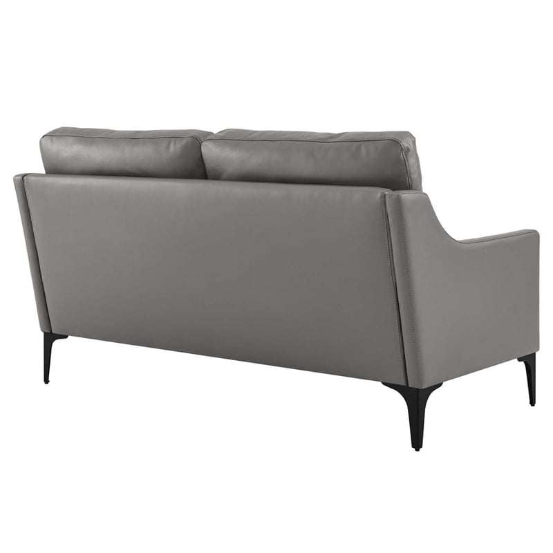 Pemberly Row Contemporary Leather and Metal Loveseat in Gray