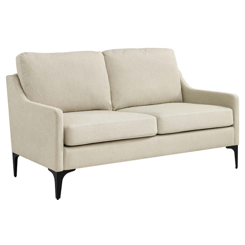 Pemberly Row Contemporary Upholstered Fabric and Metal Loveseat in Beige
