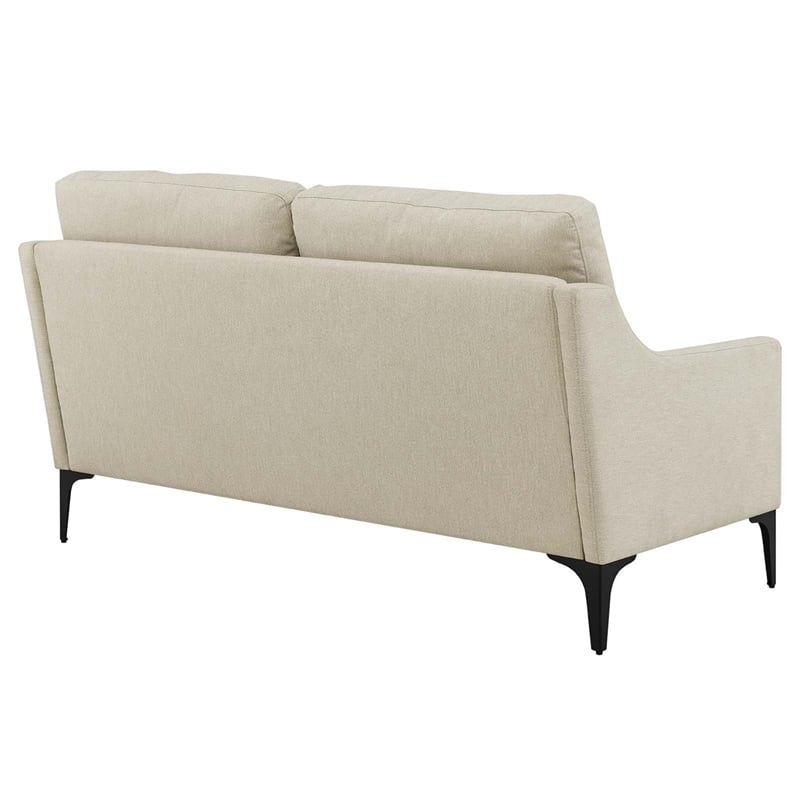 Pemberly Row Contemporary Upholstered Fabric and Metal Loveseat in Beige