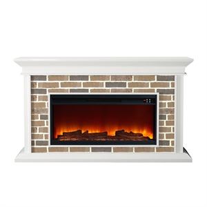 Pemberly Row 60&quot Freestanding Electric Fireplace with Faux Brick Mantle - White