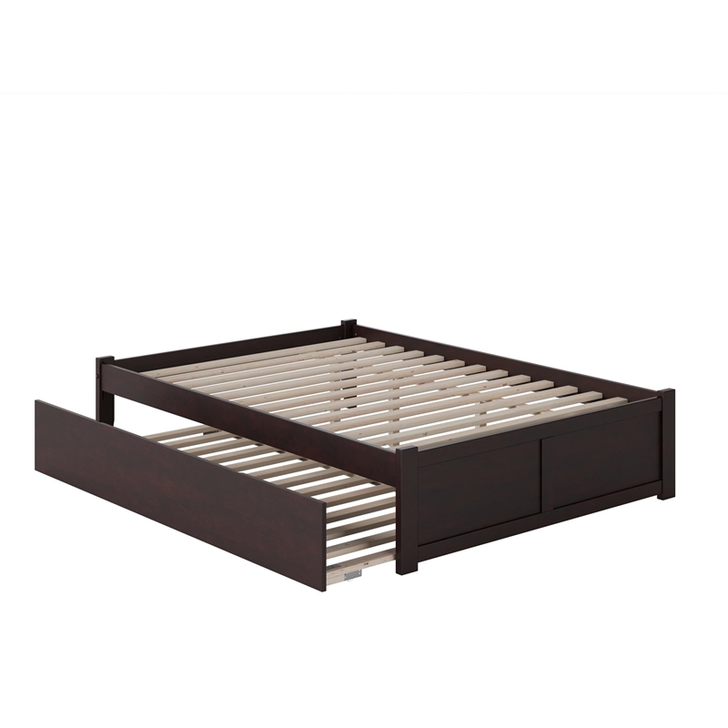Pemberly Row Wood Espresso King Platform Bed w/ Footboard and Twin XL Trundle