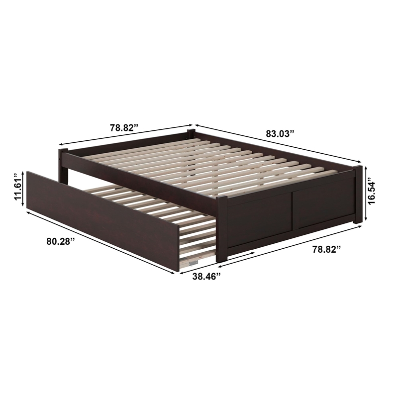 Pemberly Row Wood Espresso King Platform Bed w/ Footboard and Twin XL Trundle