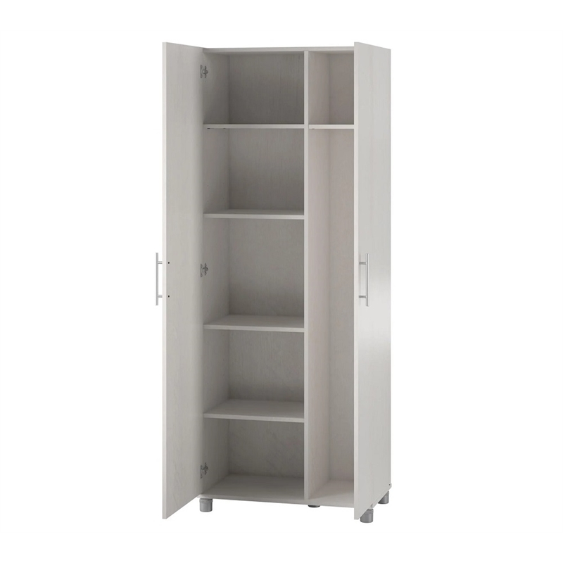 Pemberly Row Contemporary Tall Asymmetrical Cabinet in Ivory Oak