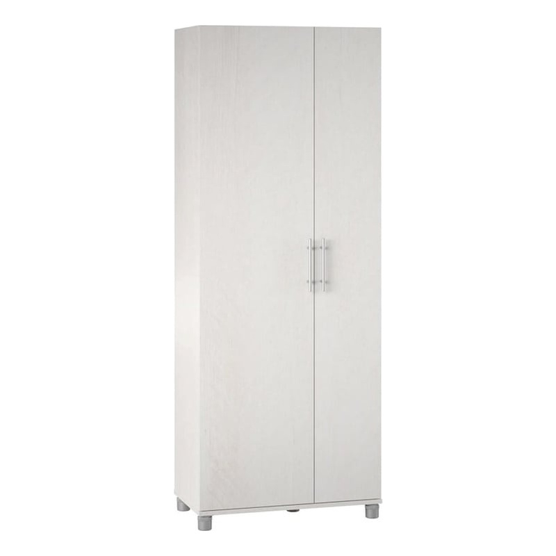 Pemberly Row Contemporary Tall Asymmetrical Cabinet in Ivory Oak