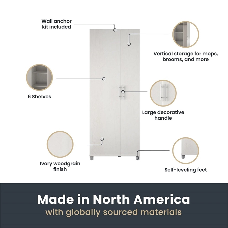 Pemberly Row Contemporary Tall Asymmetrical Cabinet in Ivory Oak