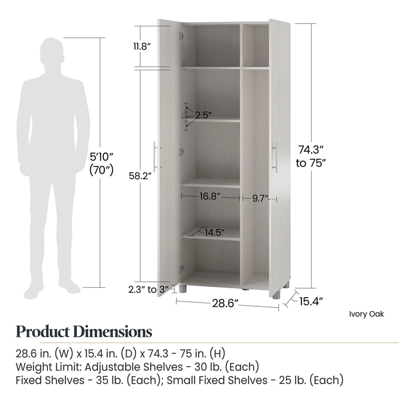 Pemberly Row Contemporary Tall Asymmetrical Cabinet in Ivory Oak