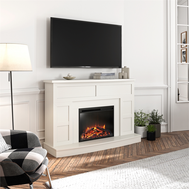 Pemberly Row Modern / Contemporary Mantel with Fireplace in White