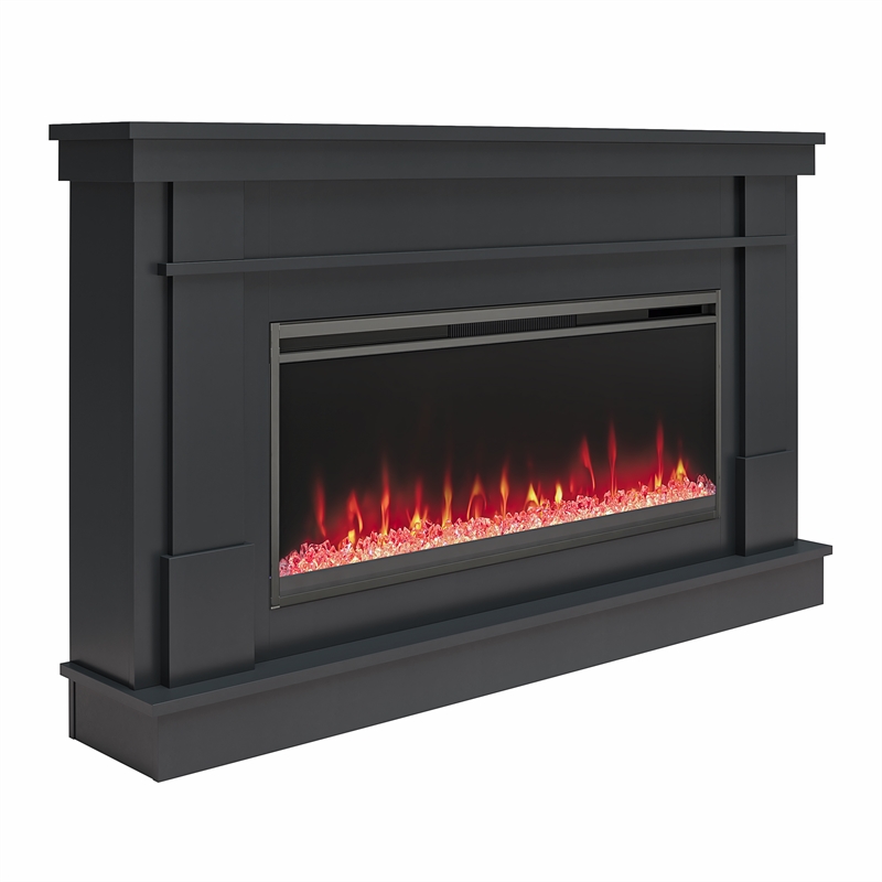 Pemberly Row Mantel Electric Fireplace & Crystal Ember Bed in Black