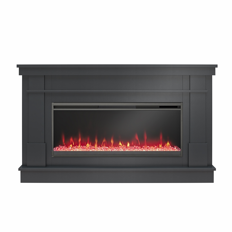 Pemberly Row Mantel Electric Fireplace & Crystal Ember Bed in Black