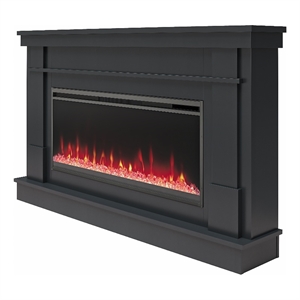 Pemberly Row Mantel Electric Fireplace & Crystal Ember Bed in Black