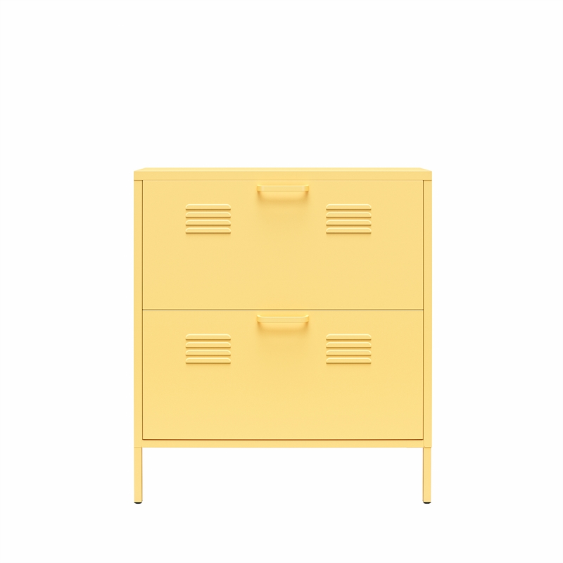 Pemberly Row Modern 2-Door Metal Shoe Storage Cabinet in Yellow