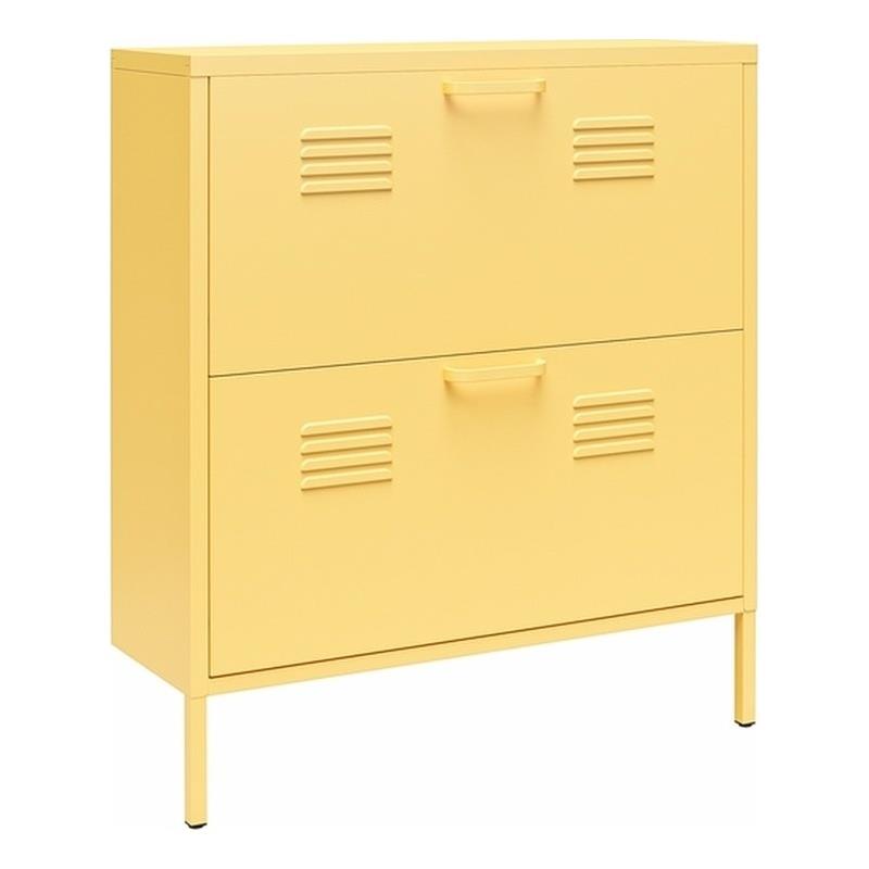 Pemberly Row Modern 2-Door Metal Shoe Storage Cabinet in Yellow